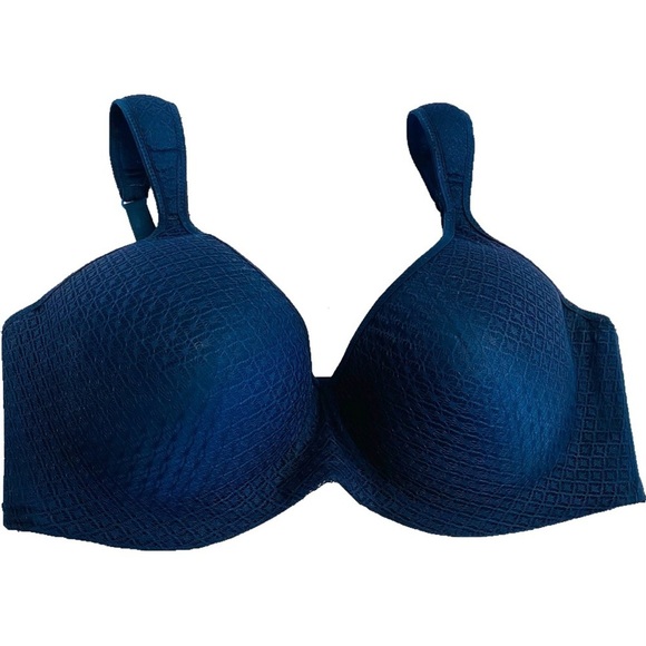 38DD ADRIENNE VITTADINI STUDIO Bra Molded Cups Mesh Band Underwire Navy Blue - Picture 1 of 13